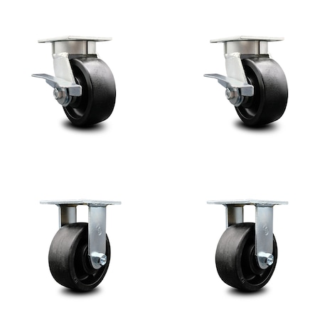 Service Caster 5 Inch Kingpinless Glass Filled Nylon Wheel Swivel Caster Swivel 2 Rigid, 2PK SCC-KP30S520-GFNR-2-R-2